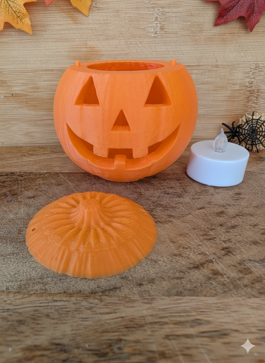 Eco-Friendly 3D Printed Jack-o’-Lantern Pumpkin with Flameless LED Tea Light