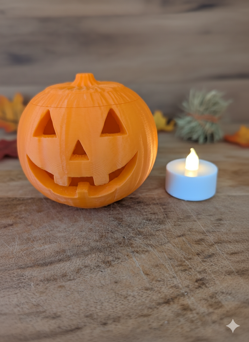 Eco-Friendly 3D Printed Jack-o’-Lantern Pumpkin with Flameless LED Tea Light