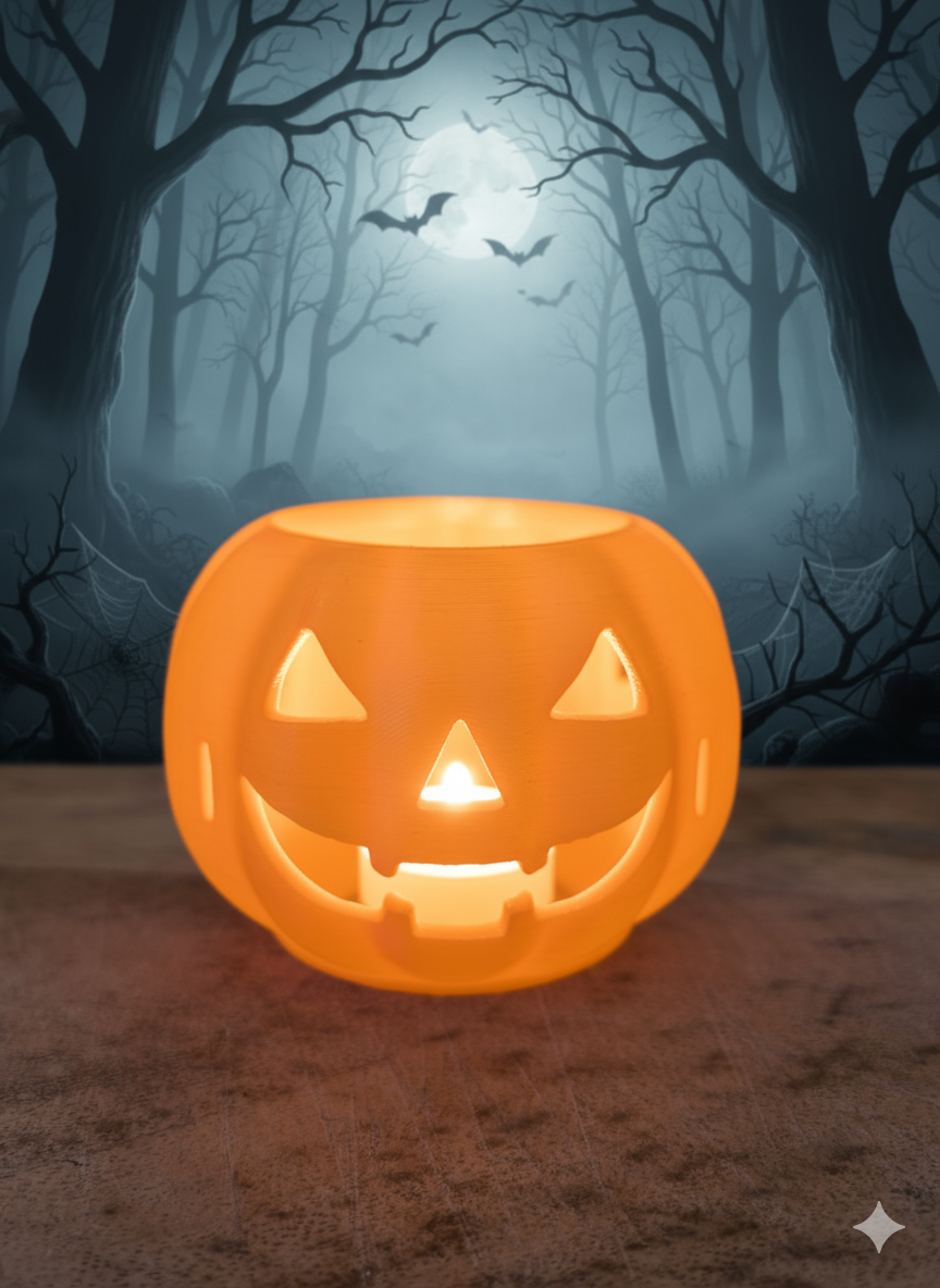 Eco-Friendly 3D Printed Jack-O'-Lantern Pumpkin with Flameless LED Tea Light