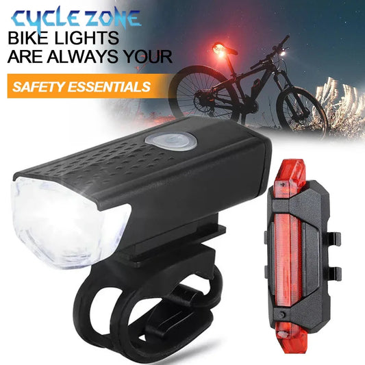 Safe Cycling: USB Bike Light Set, Front & Rear, 3 Modes, Easy Mount