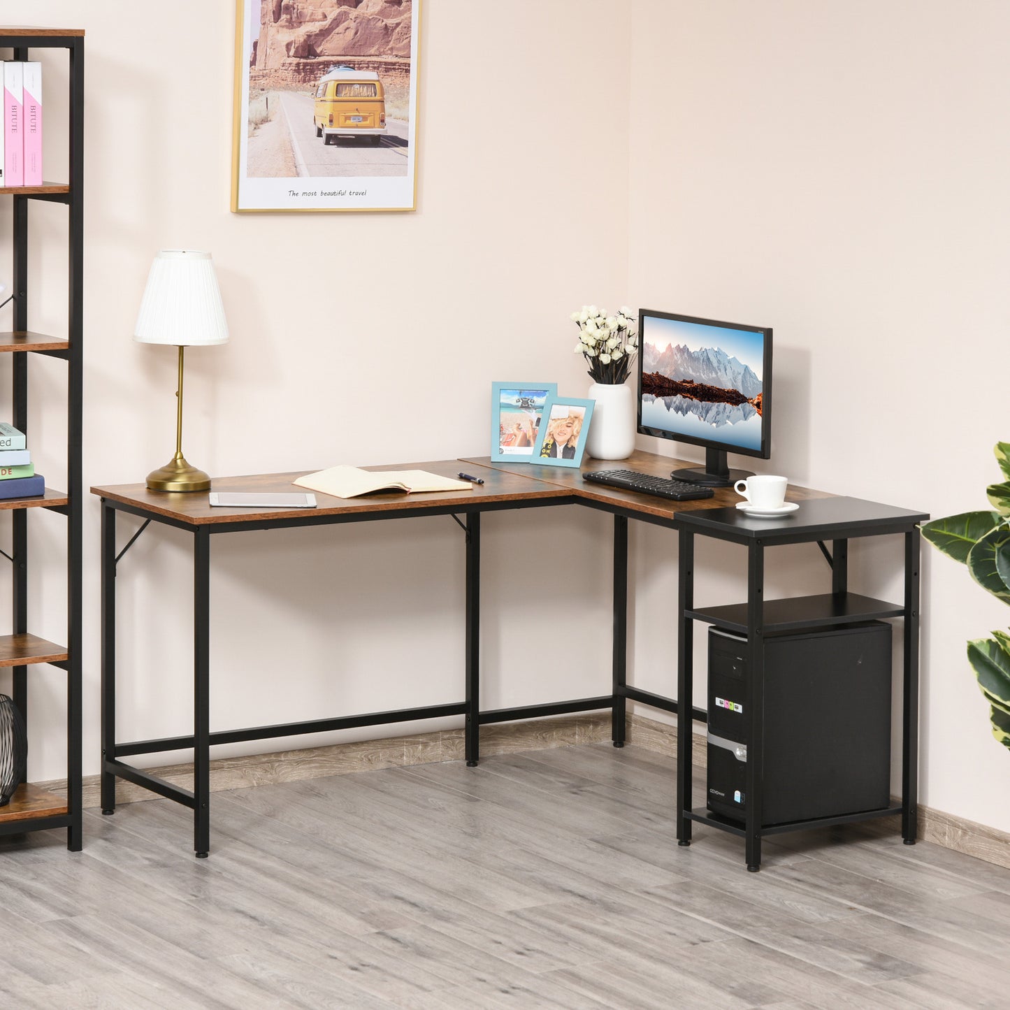 HOMCOM L-Shaped Computer Desk Industrial Corner Writing Desk