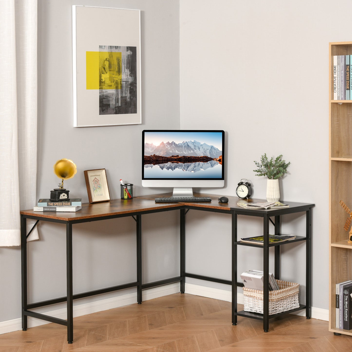 HOMCOM L-Shaped Computer Desk Industrial Corner Writing Desk